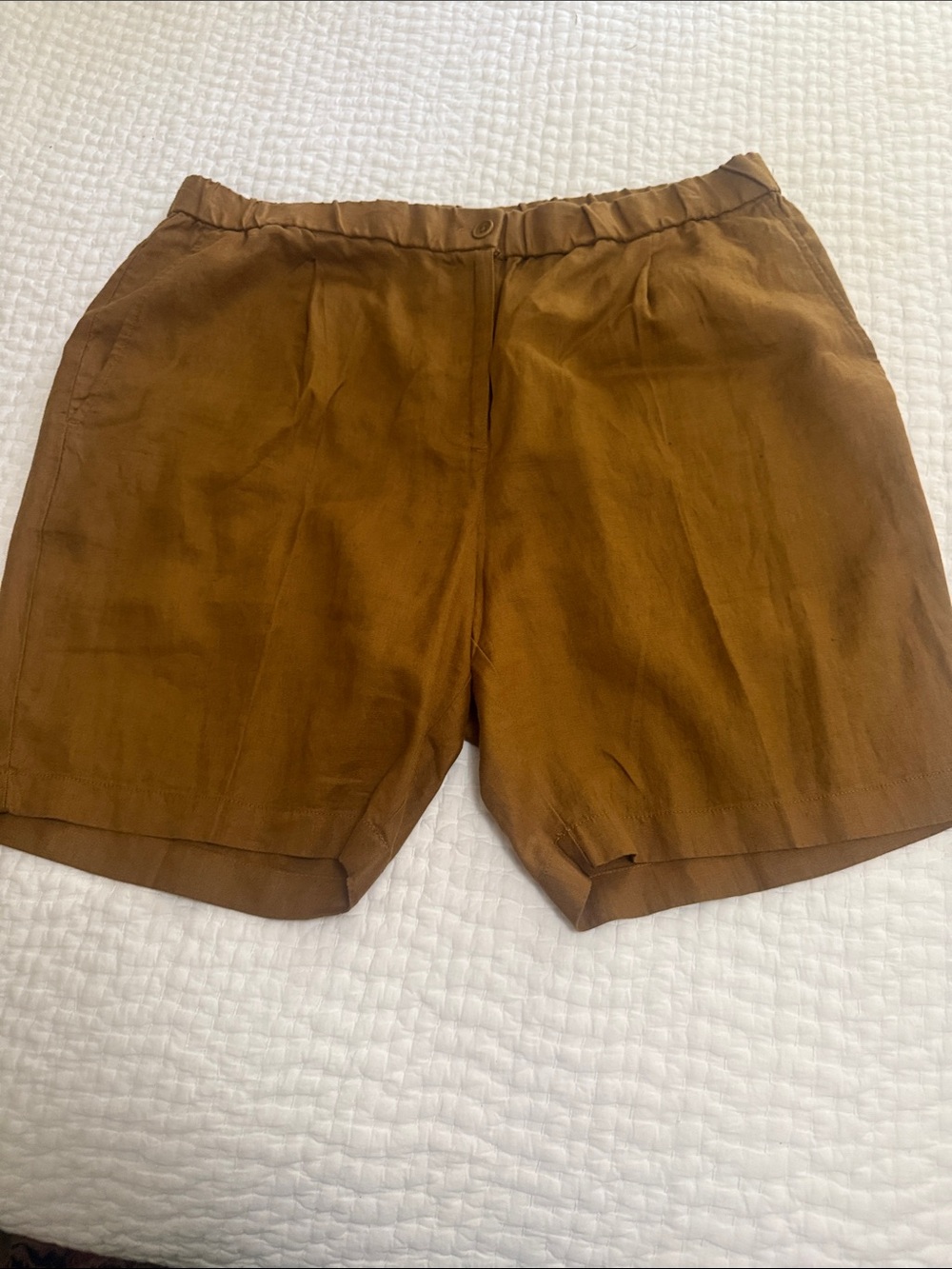 Eileen Fisher Rust Brown Relaxed Linen-Blend Shorts